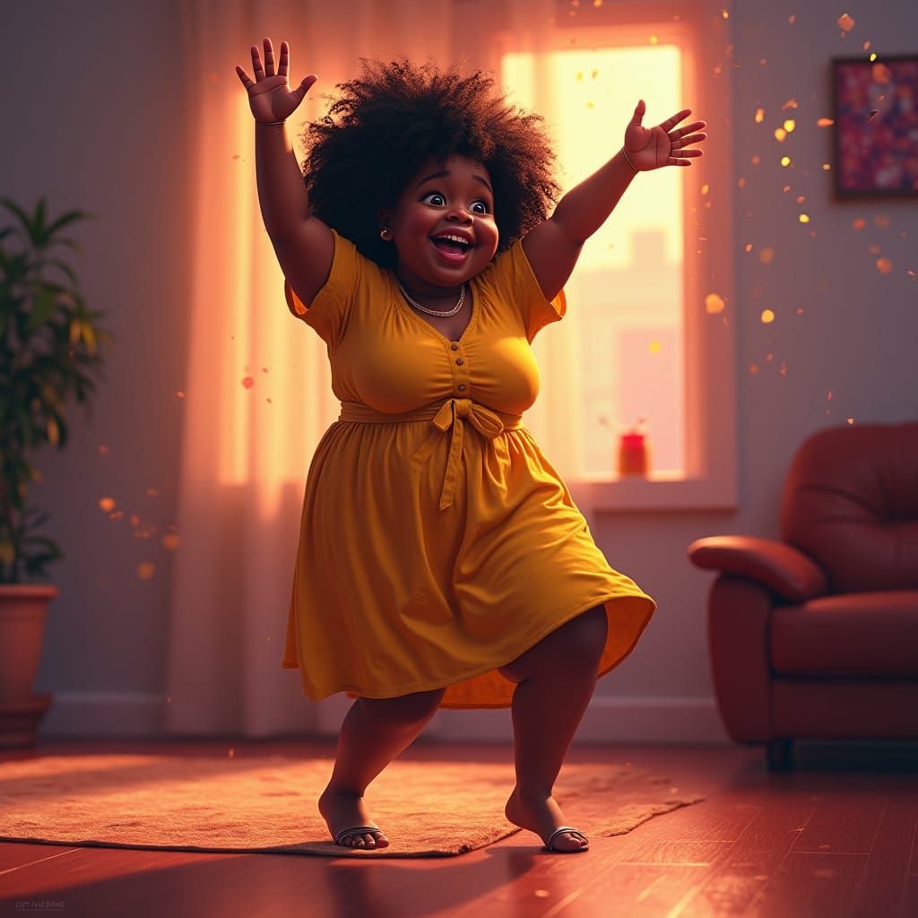 Joyful Black Teen Dancing in a Vibrant Living Room
