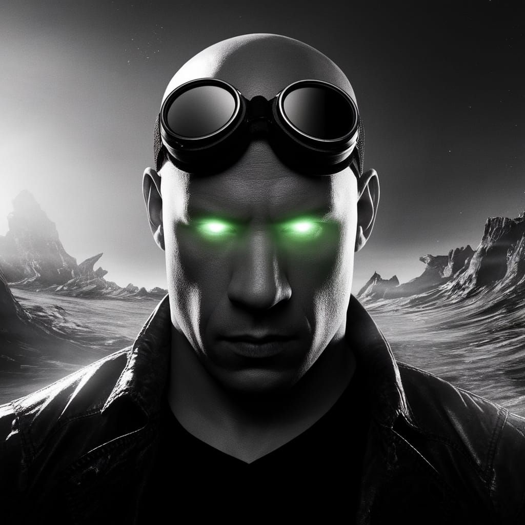 Vin Diesel as Riddick in Haunting Black and White Photograph...