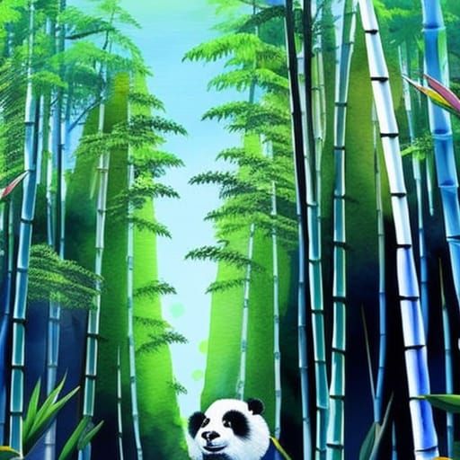 Epic Impressionist Masterpiece of a Panda in a Lush Bamboo F...