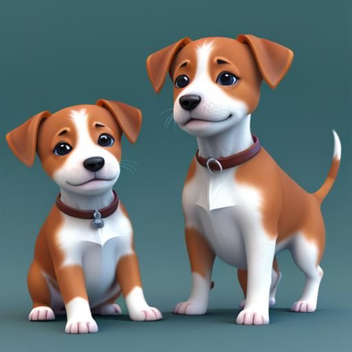 Joyful Jack Russel Terrier Puppies in Vibrant Digital Art
