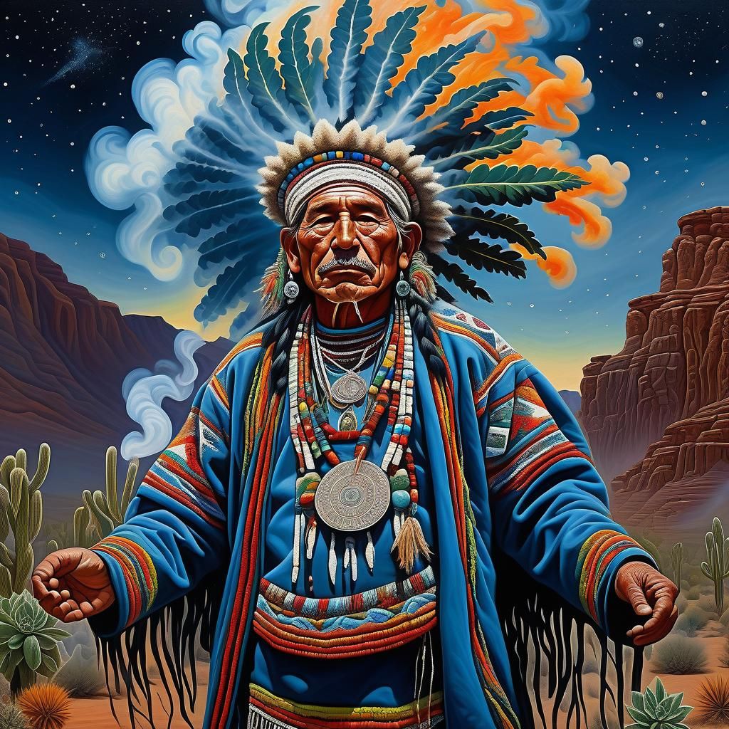 Yaqui Shaman Don Juan Matus in Cosmic Desert Landscape