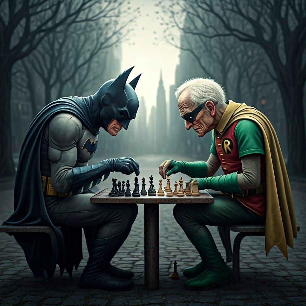 Surreal Batman and Robin Play Chess