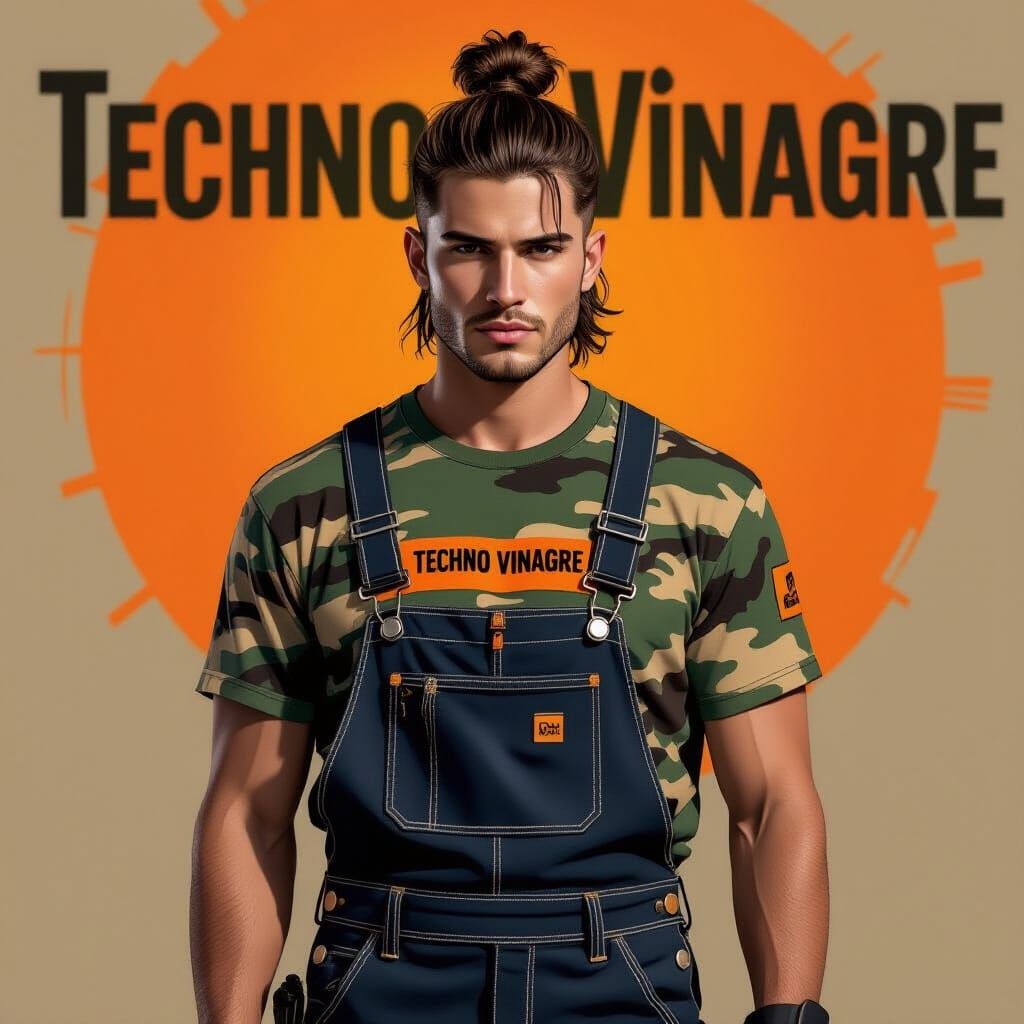 Man with Man-Bun in Military Gear & Overalls