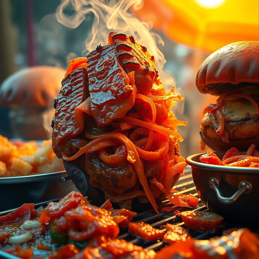 Futuristic Street Food Market Scene in Vibrant Colors