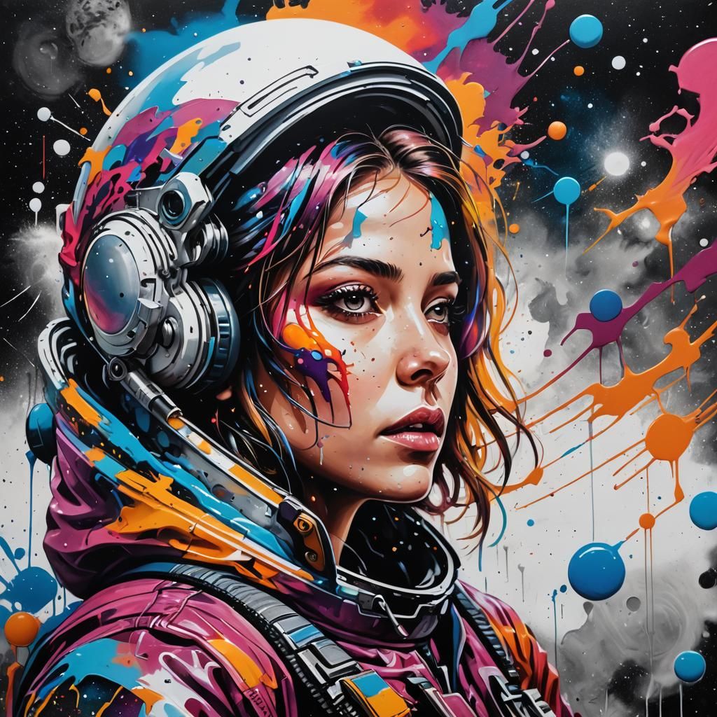 Vibrant Cosmic Cityscape in Graffiti Style