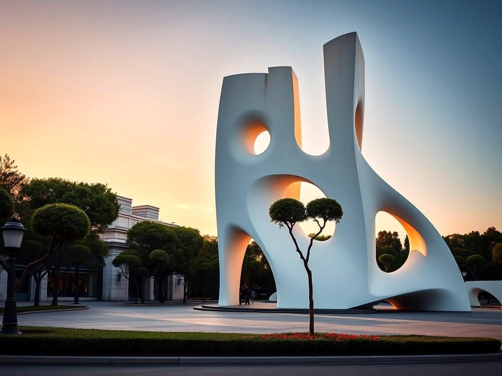 Modern Concrete Sculpture in a Portuguese City Park