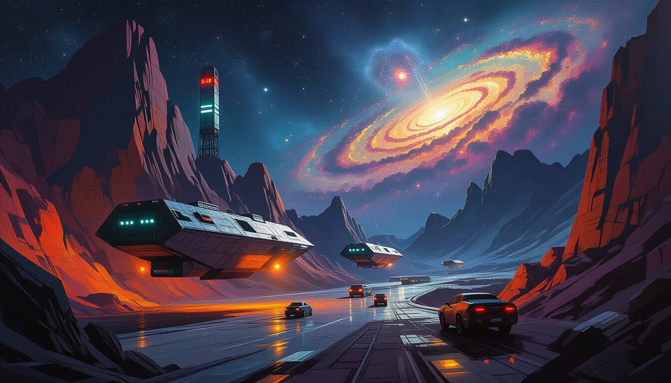 Asteroid Mine: Fauvist Oil Painting in Cyberpunk Style