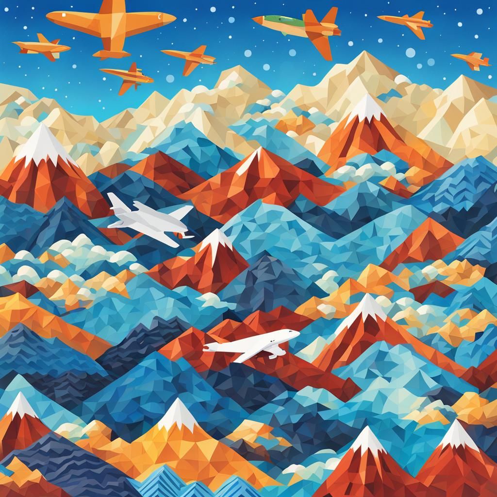 Astral Jet Flying Over Tessellated Mountains in a Blue Sky