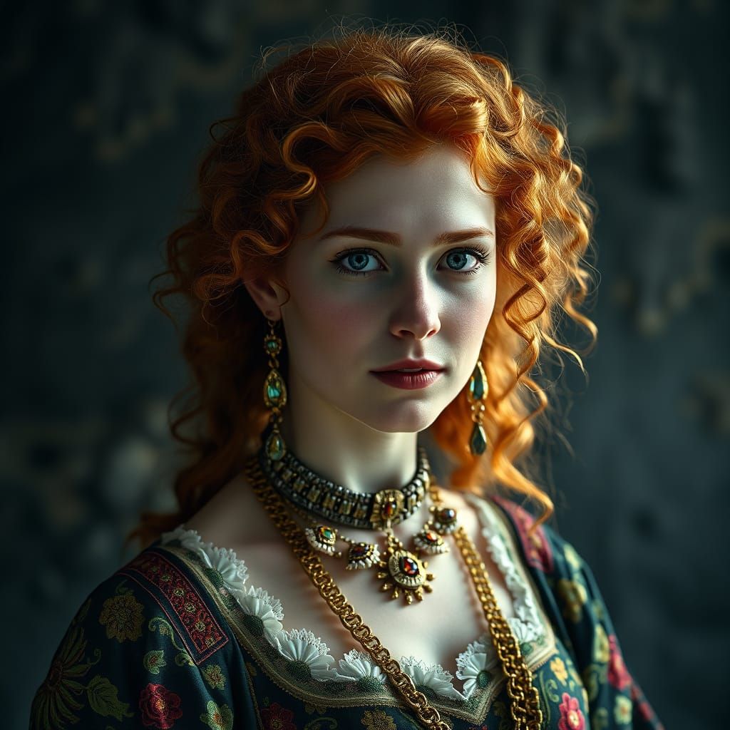Ginger Princess in Traditional Scottish Attire, Cinematic Po...