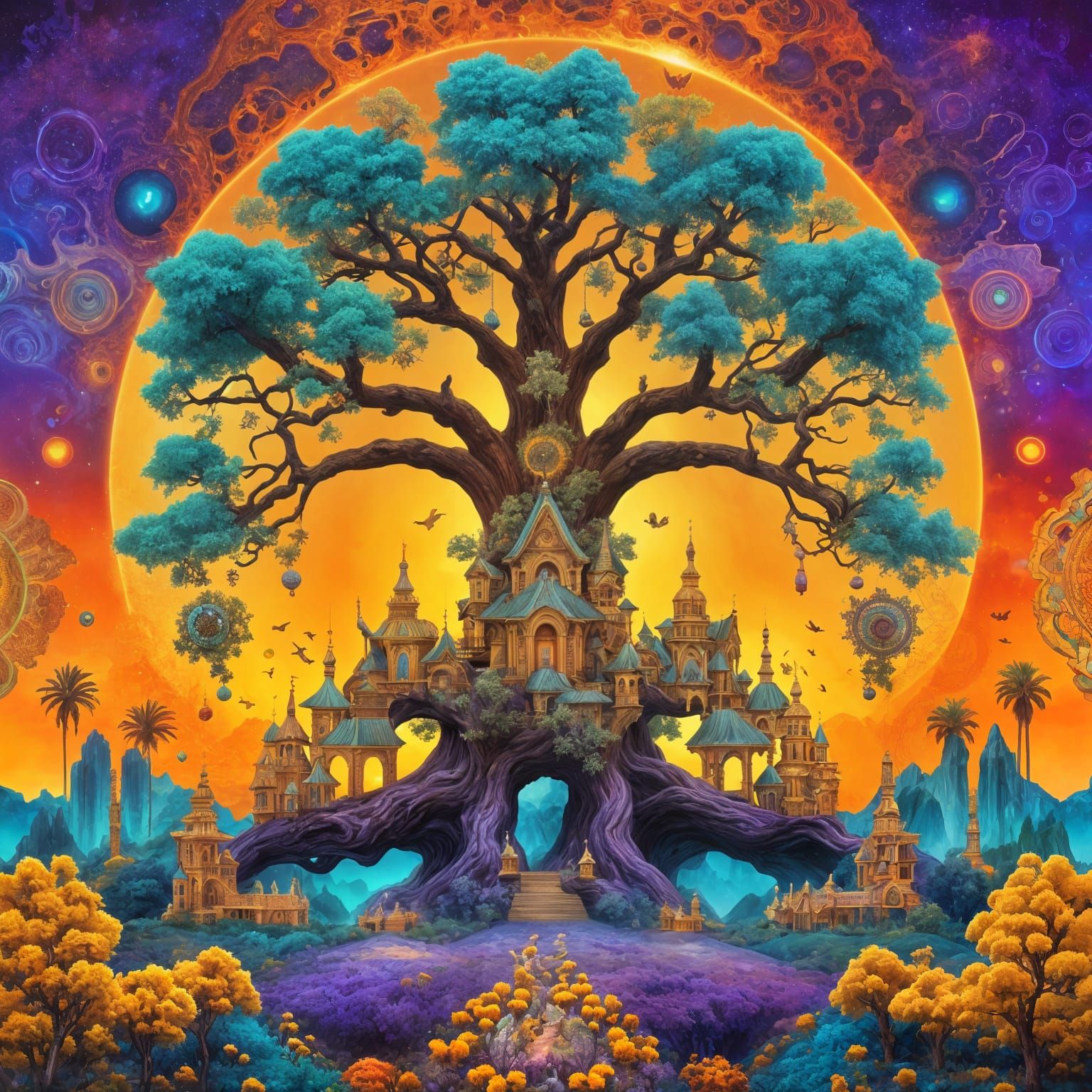 Intricate Fantasy Scene in Vibrant Color