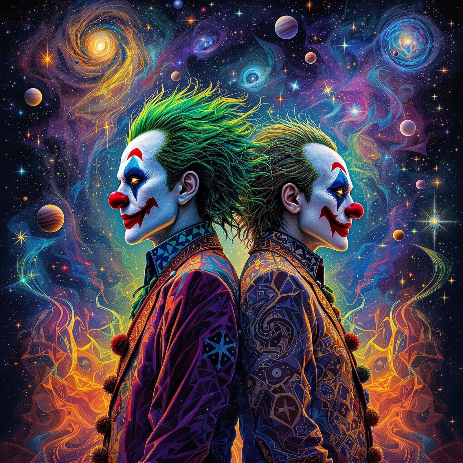 Cosmic Clowns in Vibrant Holographic Dreamscape