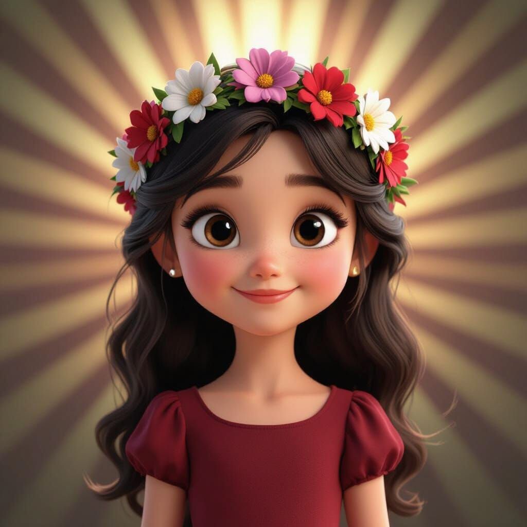 Cute Girl in Maroon Dress with Flower Crown