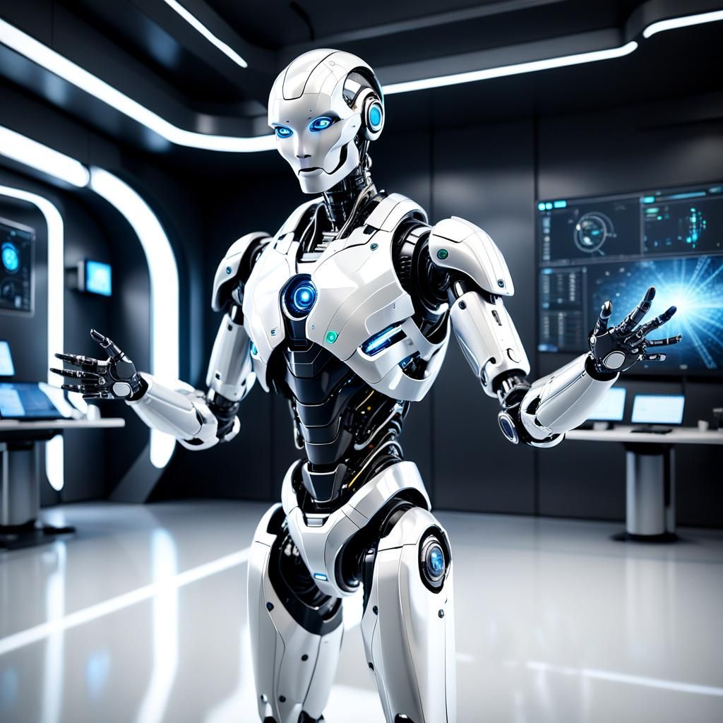 Elegant Futuristic Robot in Modern Lab Setting