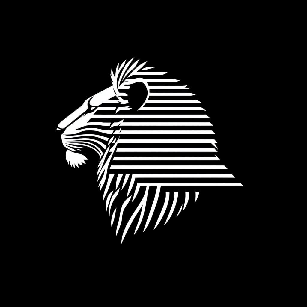 Lion Portrait in Geometric Minimalist Style