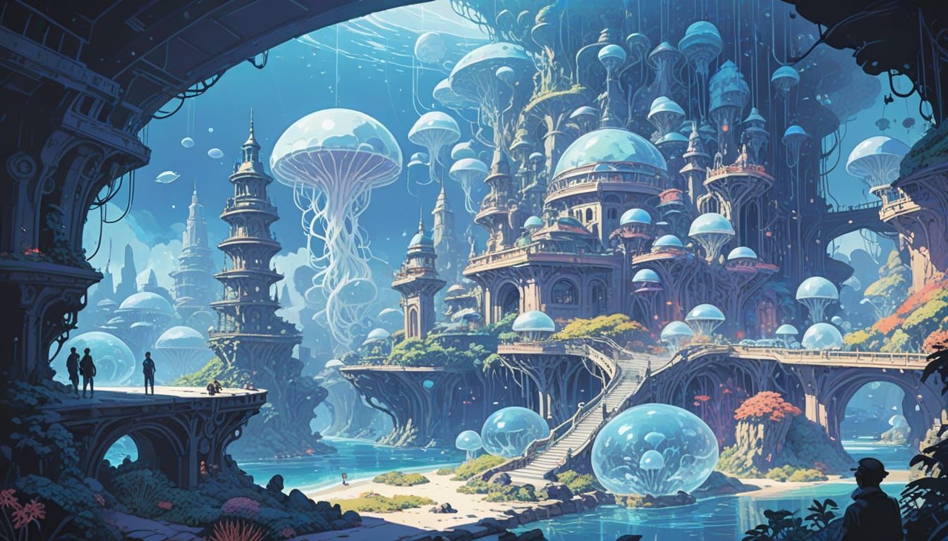 Surreal Underwater City Glows with Bioluminescent Beauty