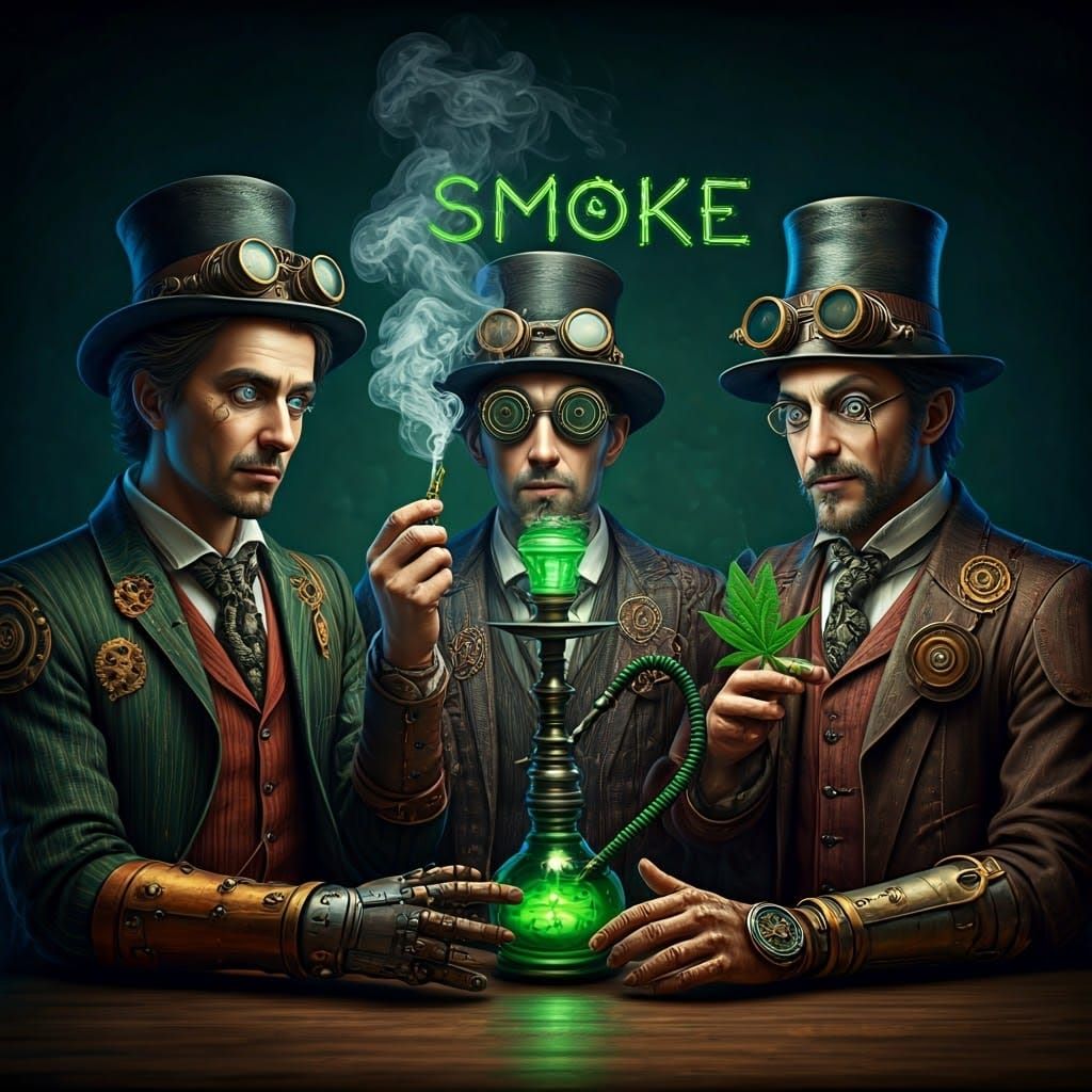 Steampunk Wizards Gather 'Round a Hookah of Mystical Proport...