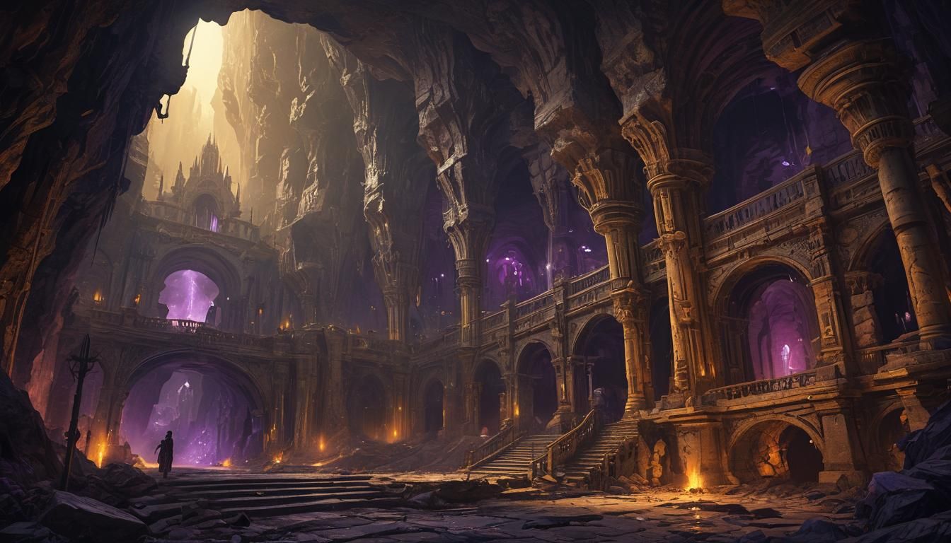 Ancient Cave City in Dark Fantasy Style