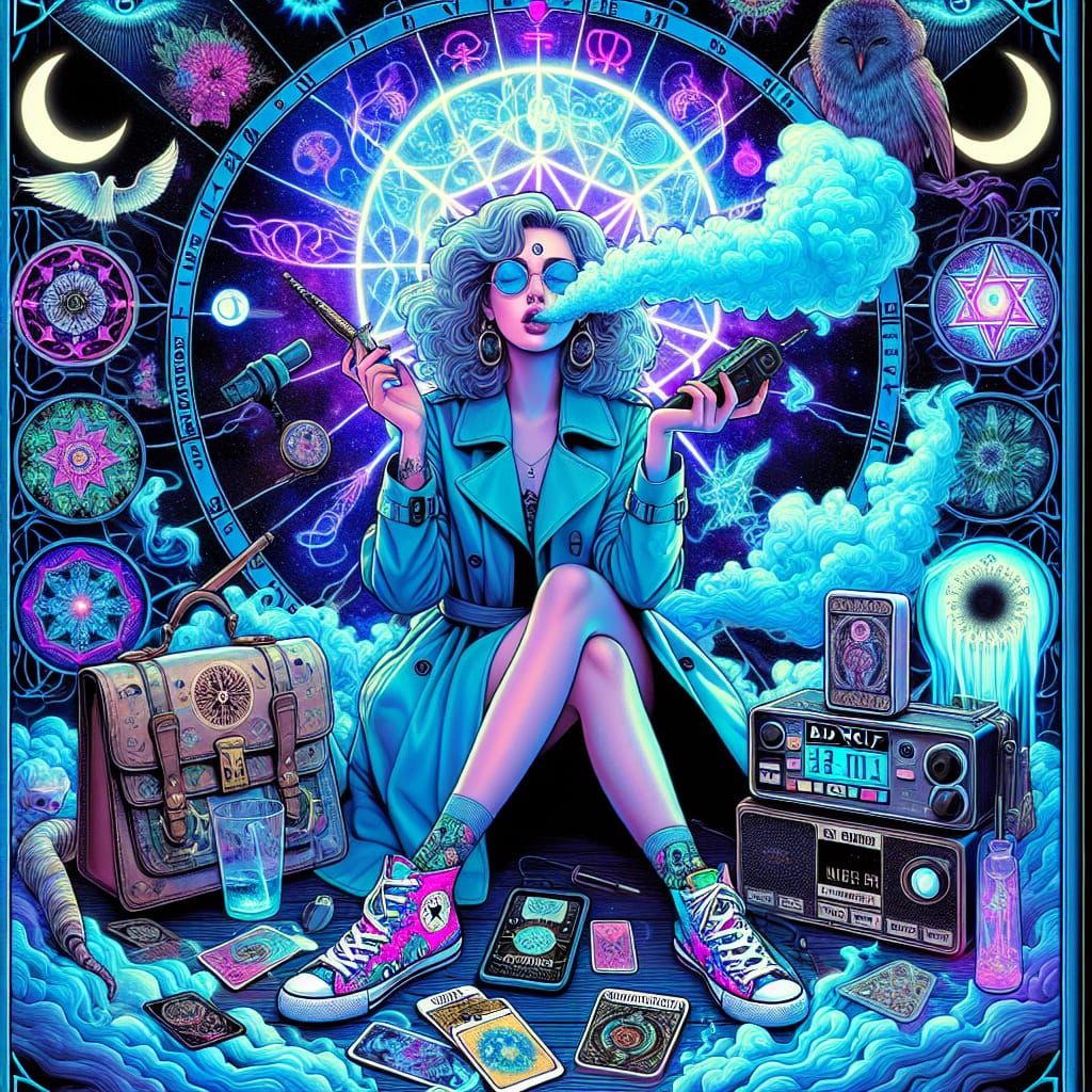 The High Priestess Tarot Card in a Futuristic, Psychedelic S...