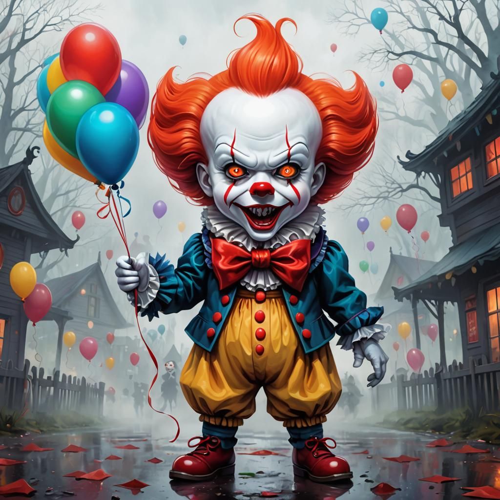 Chibi Pennywise in Whimsical Carnival Atmosphere