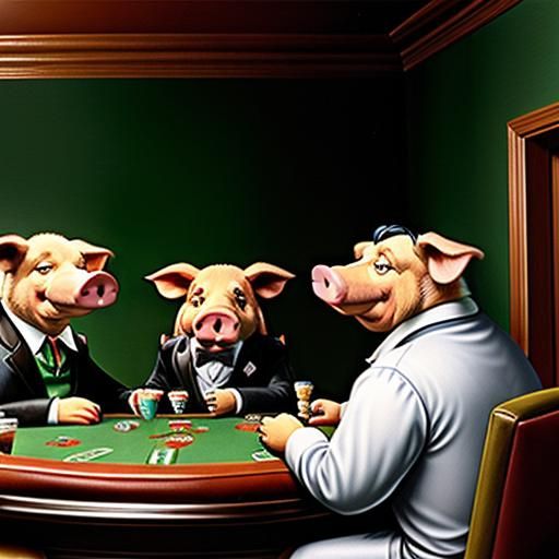 Pigs Enjoying a High-Stakes Poker Game
