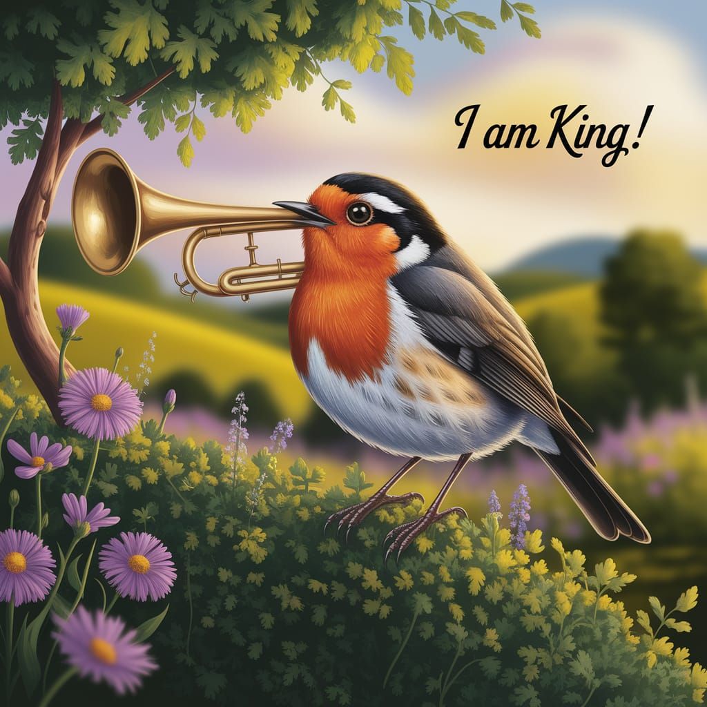 Robin the King Announces Himself on Trumpet