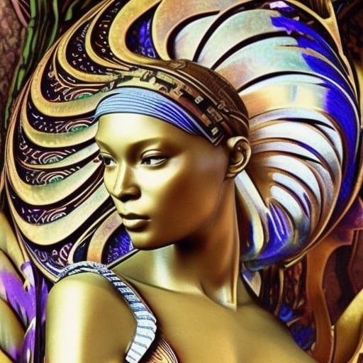 Intricate Sci-Fi Sculpture of Naomi Campbell in Art Nouveau...