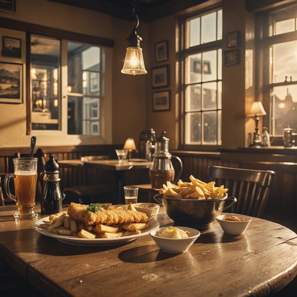 English Fish and Chips in Quaint Pub: Film Still