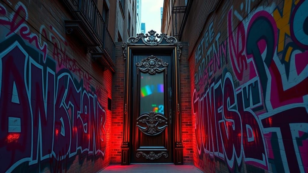 Surreal Antique Door in Urban Alleyway