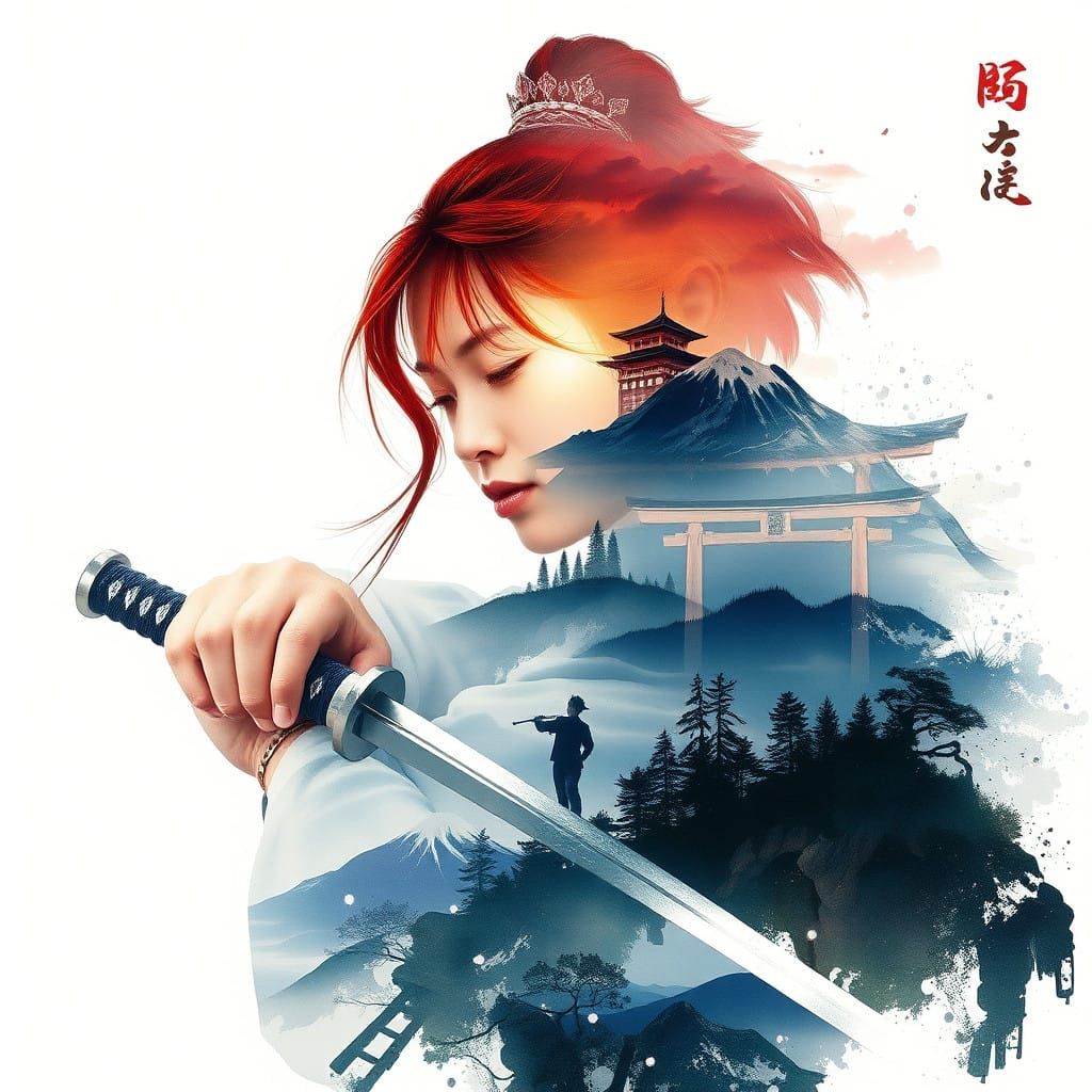 Cyberpunk Swordmaster Amidst Tokyo Cityscape