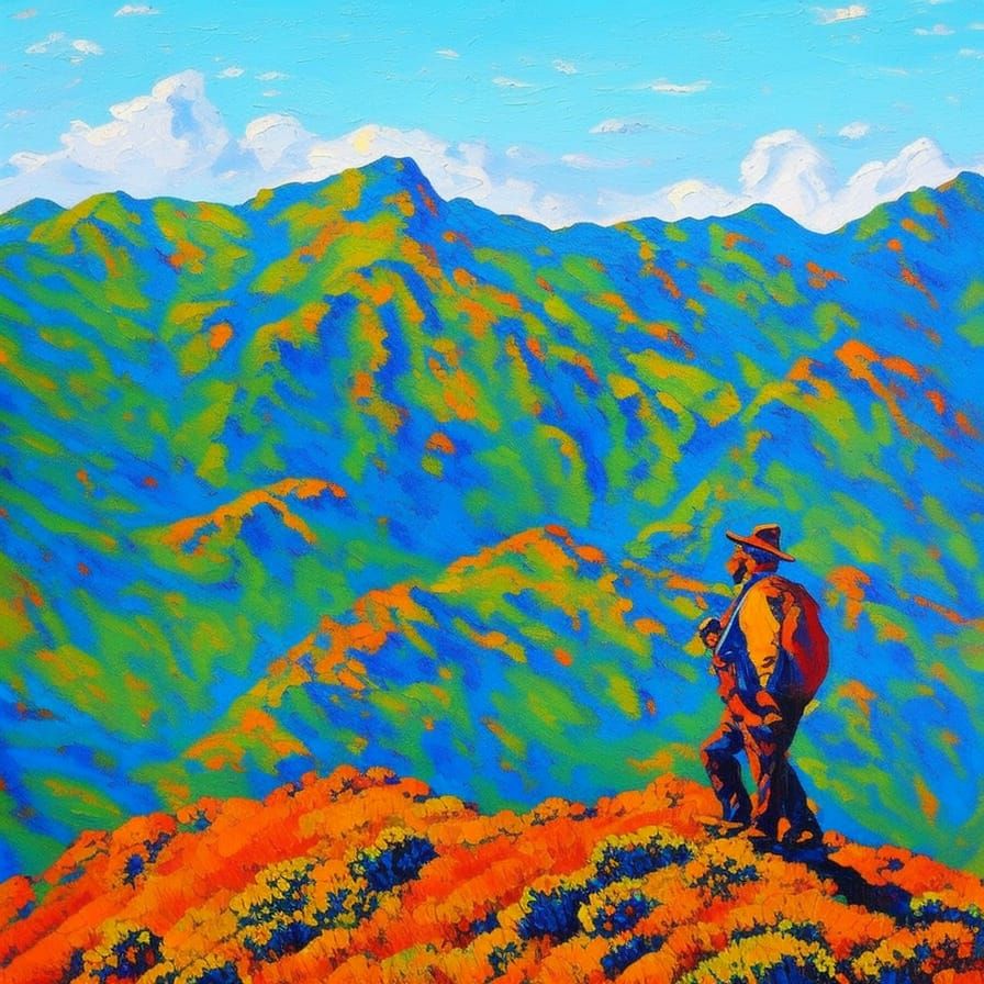 Bearded Hiker Embracing the Mountain Summit