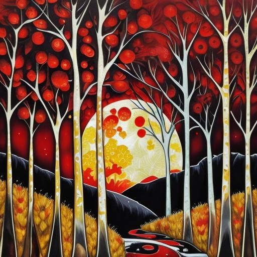 Moonlit Forest Path in Vibrant Colors