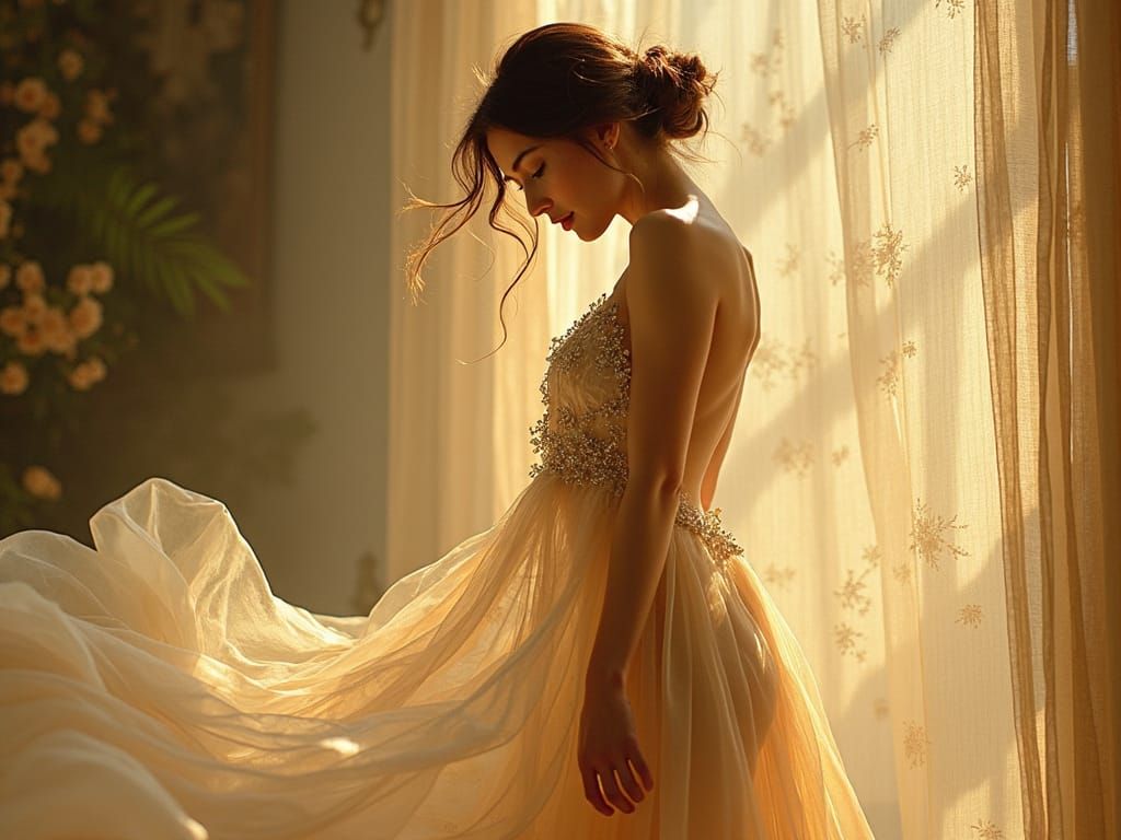 Elegant Woman in Art Nouveau Evening Gown