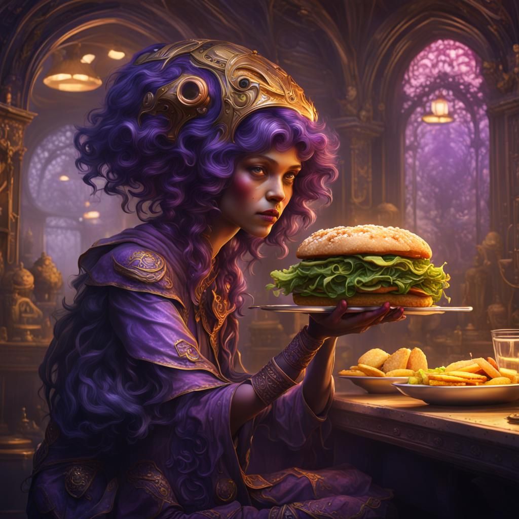 Ethereal Alien Beauty Prepares a Haunting Sandwich in Art No...