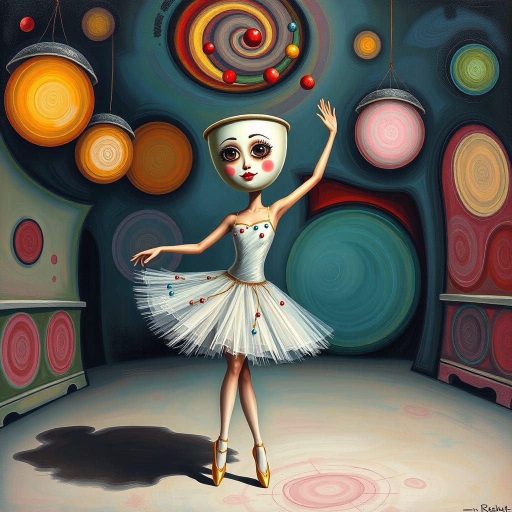 Coffee Cup Ballerina in Surrealist Style