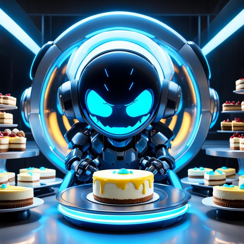 Futuristic Cheesecake Maker with Hungry Devotee