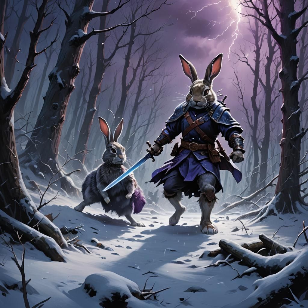 Heroic Rabbit Battles in Snowy Storm