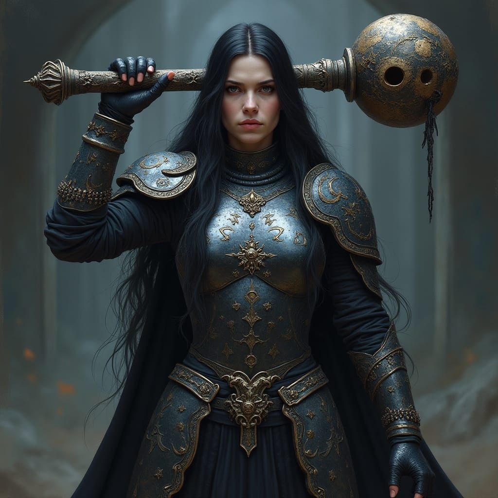 Dark Fantasy Paladin in Black Chainmail