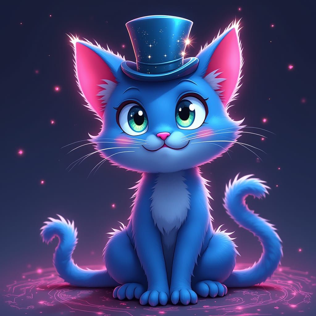 Friendly Whimsical Cat in Neon Anime Style