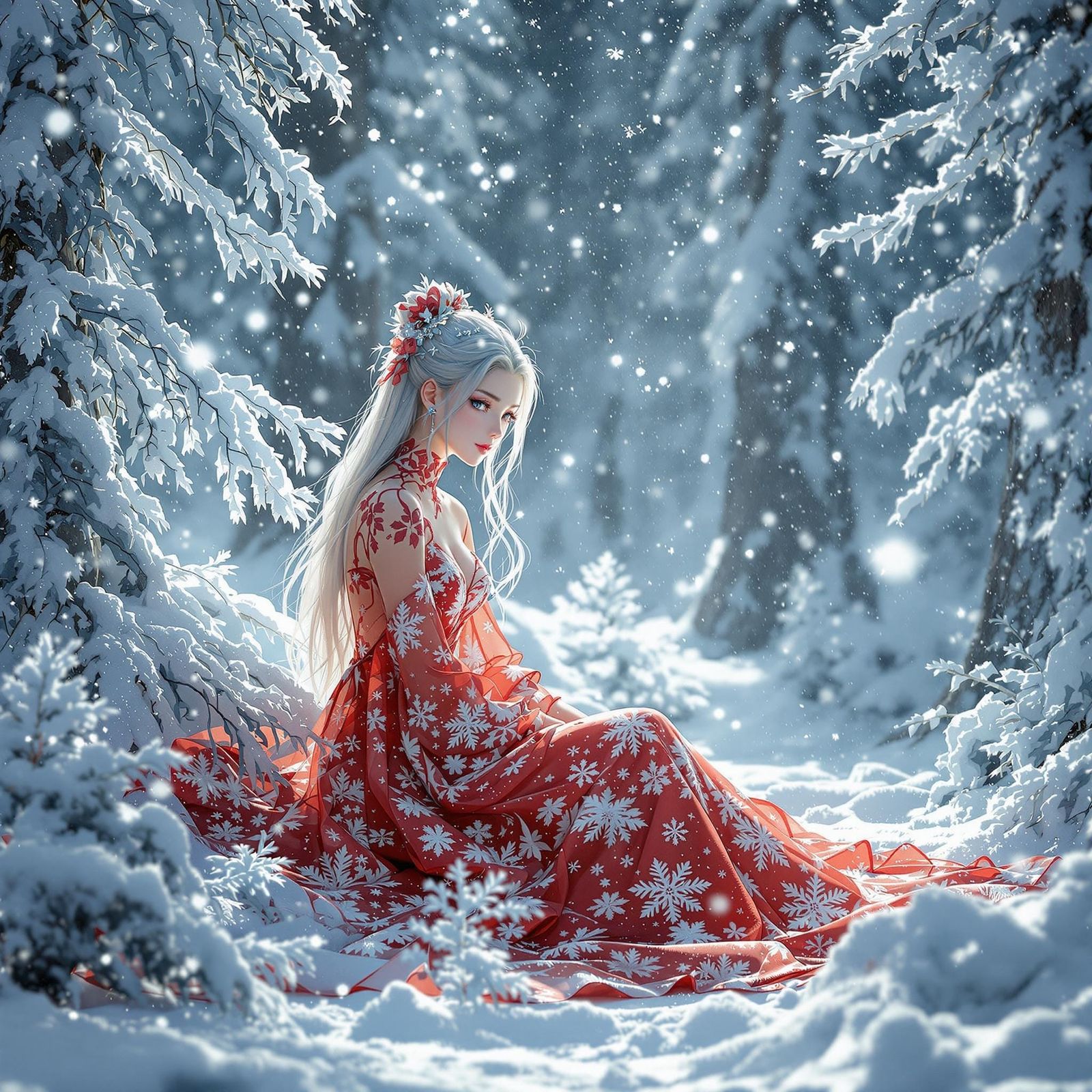 Winter Serenity in Vibrant Red