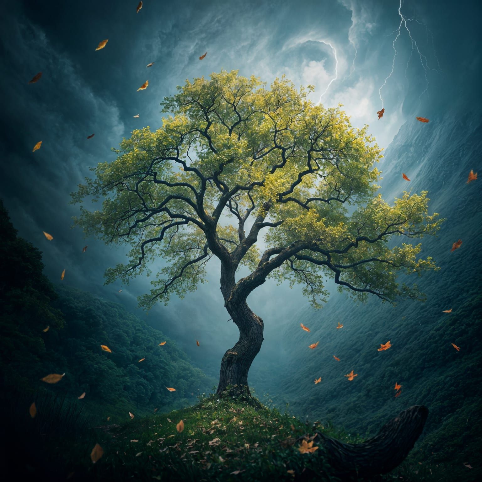 Dramatic Trees Swirl in the Eye of a Hurricane