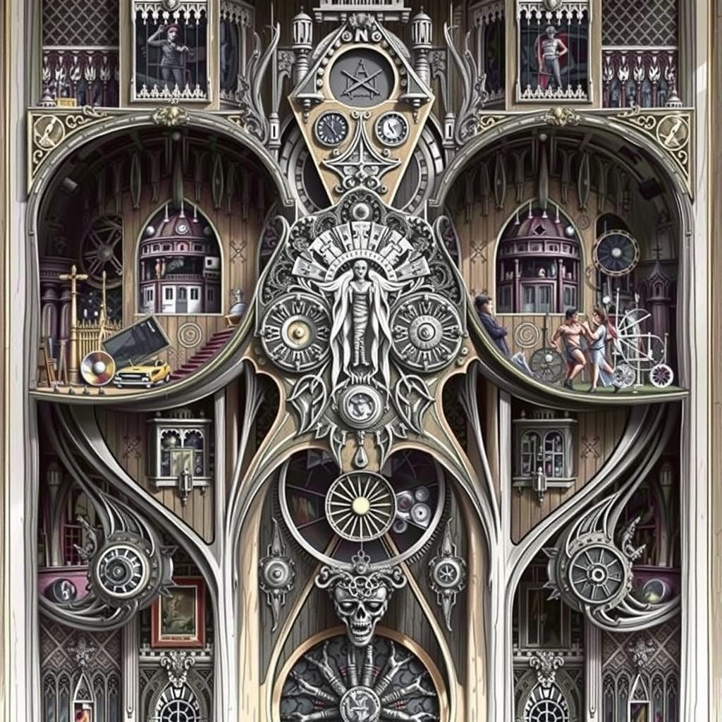 Mysterious Aetherpunk Citadel in Dark Academia Style