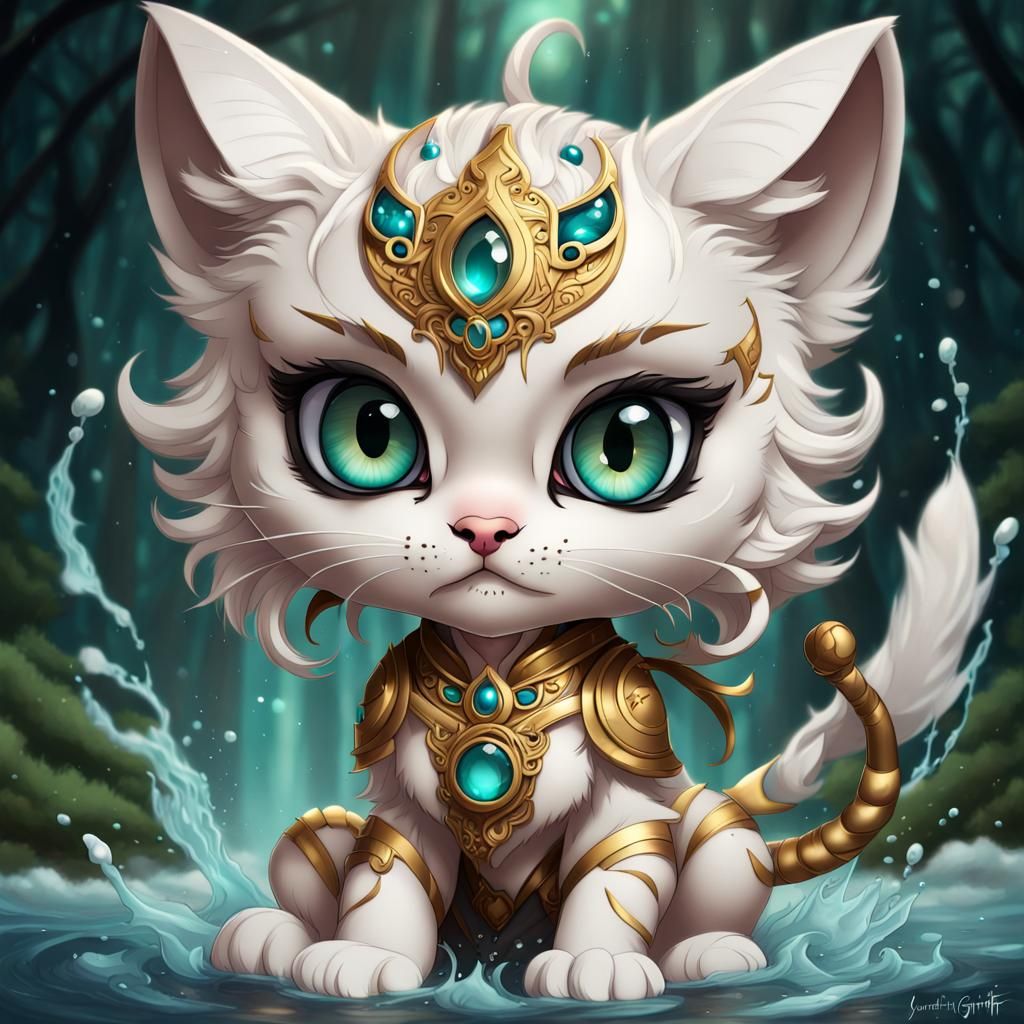 Surreal Chibi Warrior Cat Goddess Unveils Divine Splendor