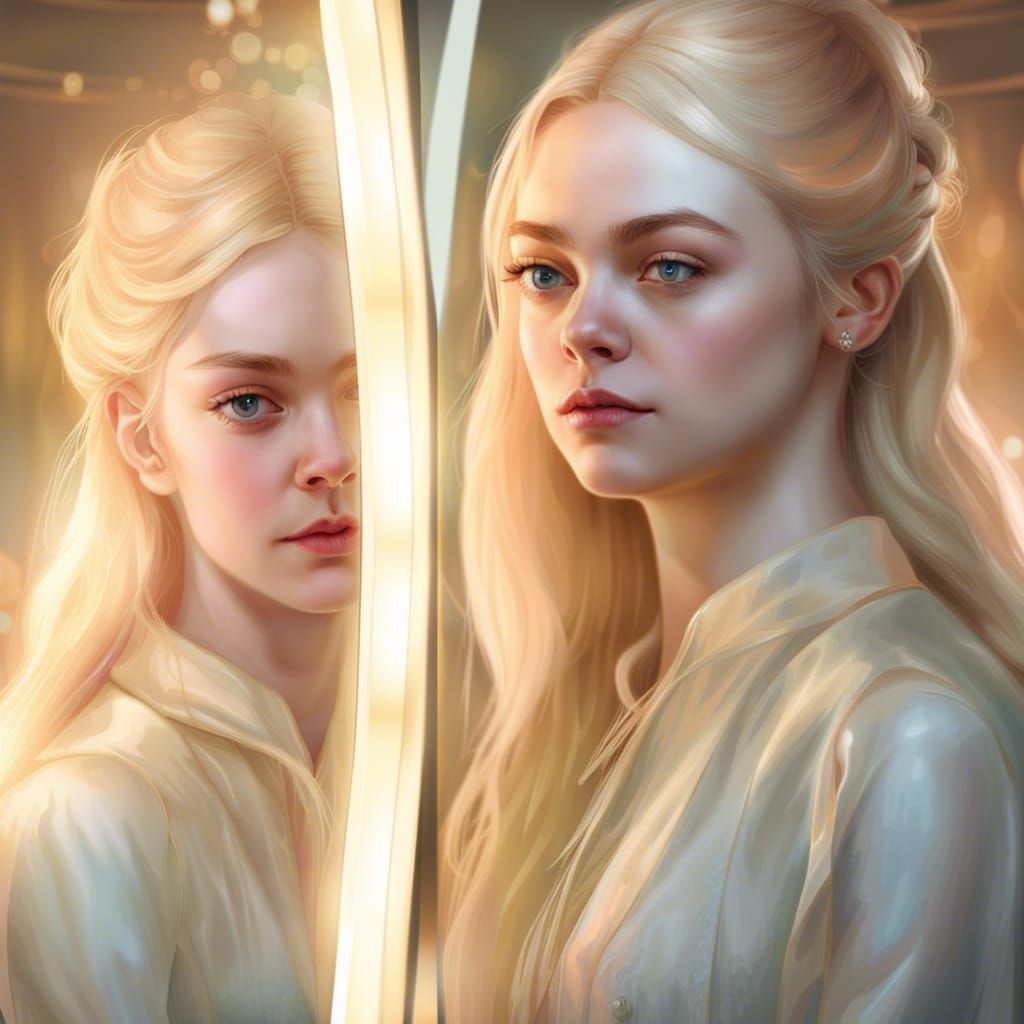 Sisters Across Reflections in a Glimmering Mirror