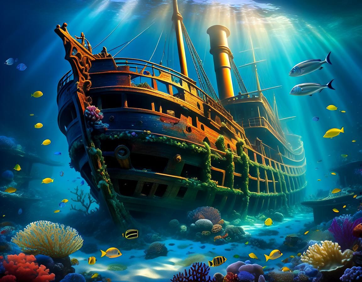 Sunken Treasure Under the Sea: A Hyperrealistic Shipwreck Sc...