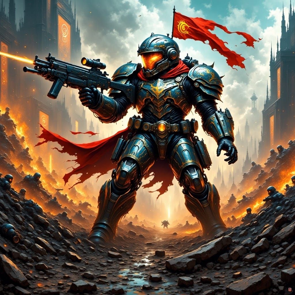 Cyberpunk Corporate Soldier Charges into Battle