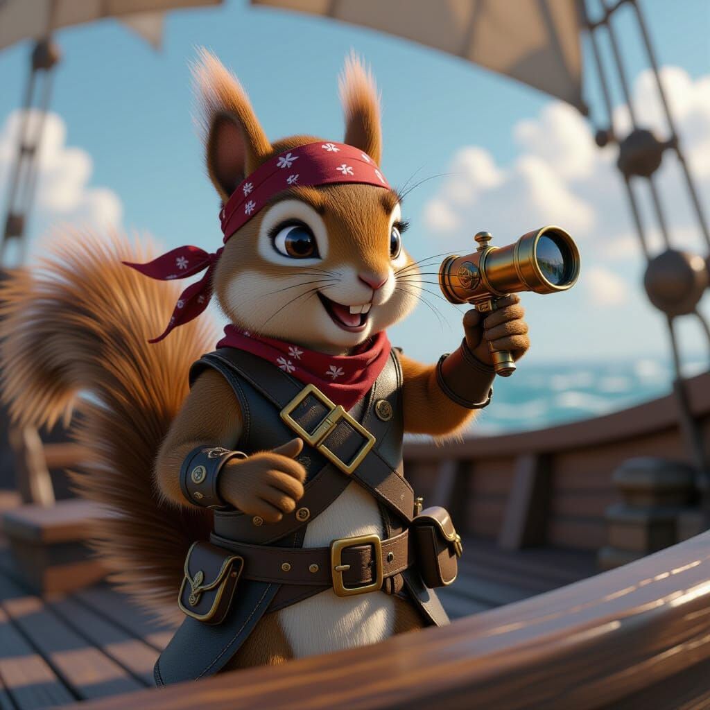 Squirrel Pirate on Ship in 3D Anime Style
