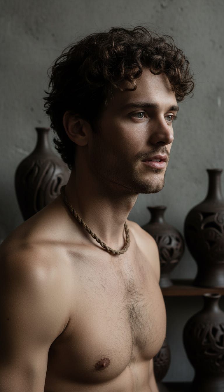 Fine Art Portrait of Bare-Chested Man with Relaxed Gaze