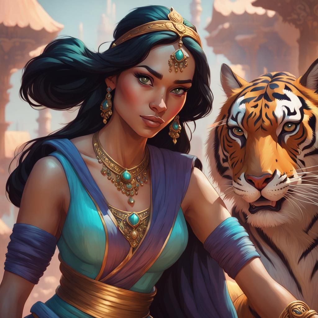 Princess Jasmine - Tiger Portrait in Hyperdetailed Concept A...