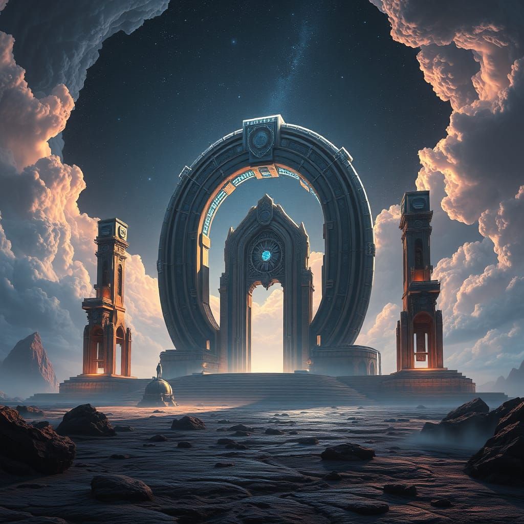 Ancient Space Gate in Celestial Dreamscape