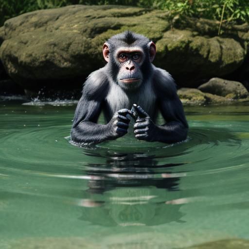Primate in a Harmonious Aquatic Scene